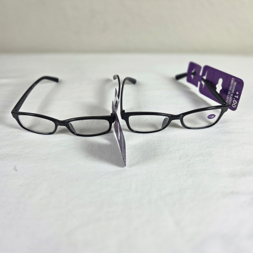2 Pack Black Rectangular Reading Glasses +1.00 Magnification Unisex Lightweight